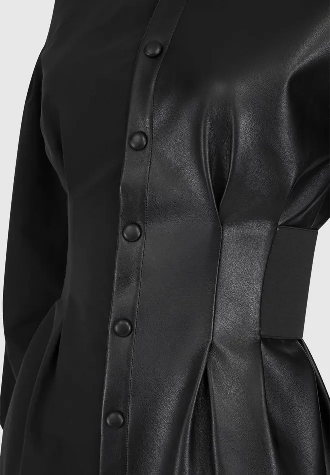Manire De Voir Dresses Manire De Voir Woman Half Vegan Leather Shirt Dress 8211 Black
