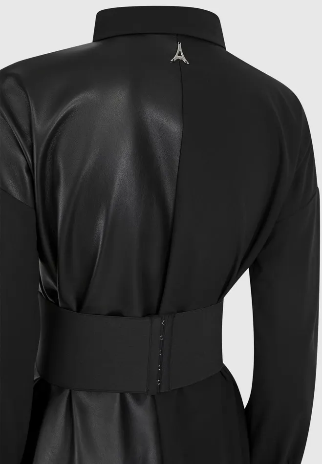 Manire De Voir Dresses Manire De Voir Woman Half Vegan Leather Shirt Dress 8211 Black