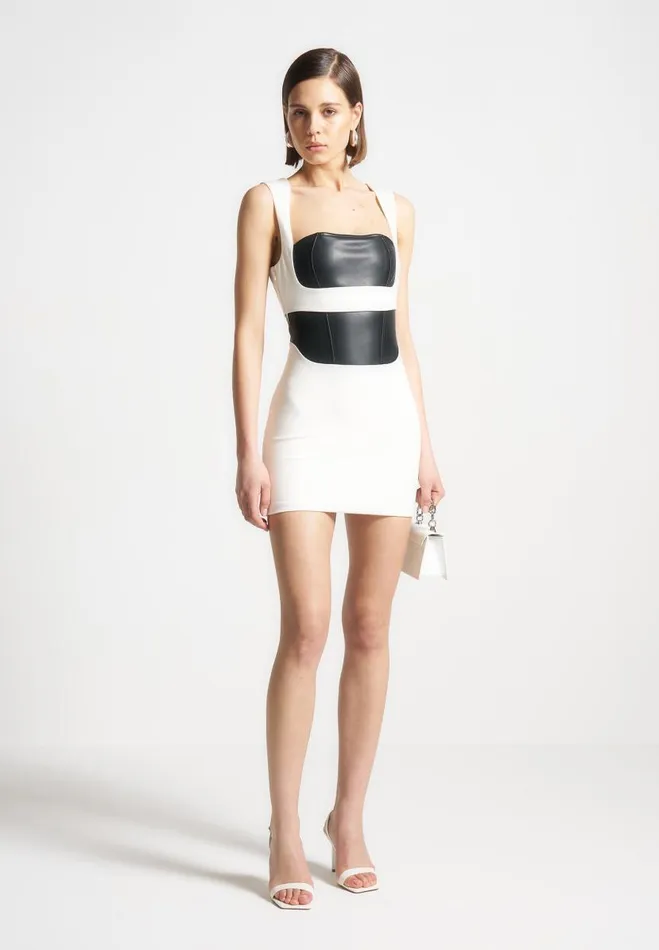 Manire De Voir Dresses Manire De Voir Woman Layered Corset Mini Dress 8211 WhiteBlack