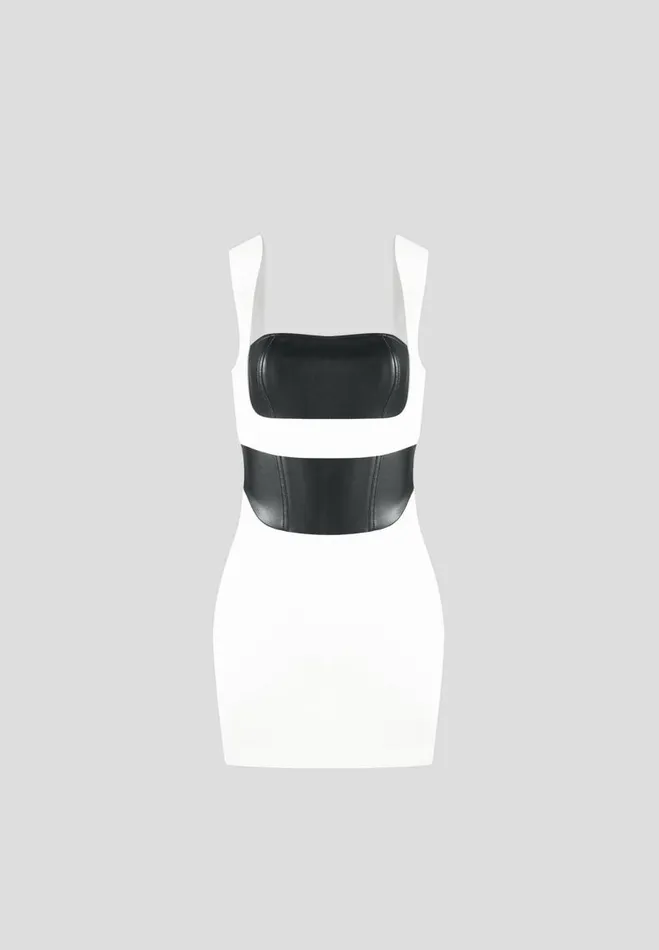 Manire De Voir Dresses Manire De Voir Woman Layered Corset Mini Dress 8211 WhiteBlack