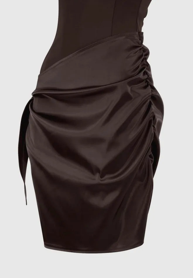 Manire De Voir Dresses Manire De Voir Woman Neoprene and Satin Wrap Bodycon Dress 8211 Brown