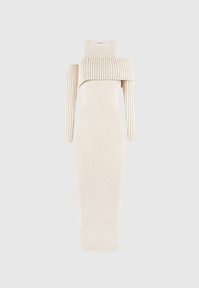 Manire De Voir Dresses Manire De Voir Woman Overlay Knitted Midaxi Dress 8211 Beige