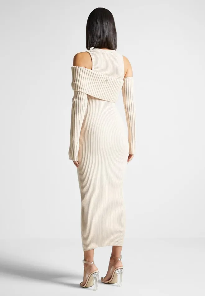 Manire De Voir Dresses Manire De Voir Woman Overlay Knitted Midaxi Dress 8211 Beige