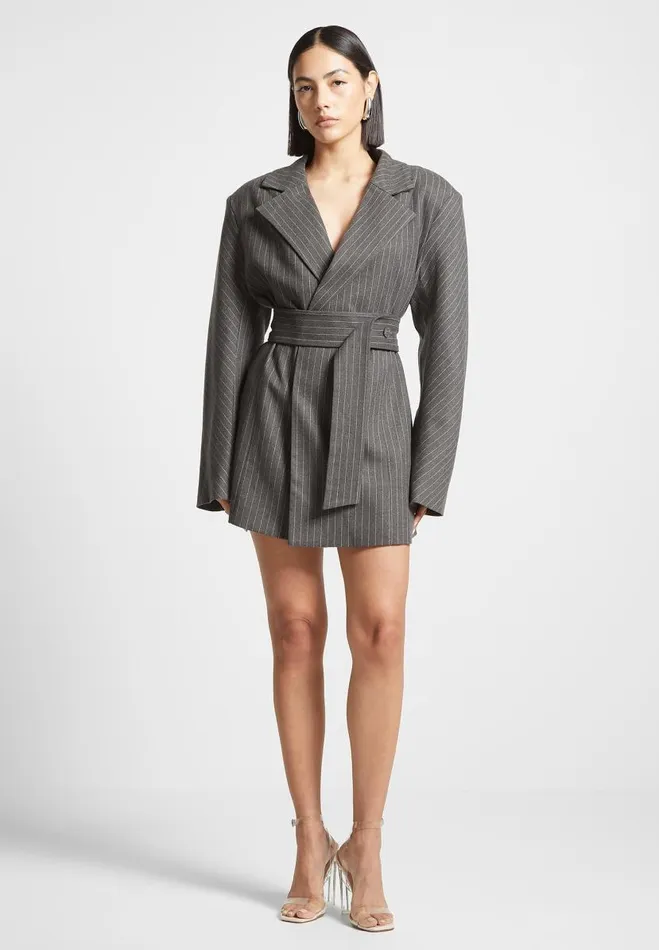 Manire De Voir Dresses Manire De Voir Woman Oversized Pinstripe Blazer Dress 8211 Grey Manire De Voir Dresses Manire De Voir Woman Oversized Pinstripe Blazer Dress 8211 Grey