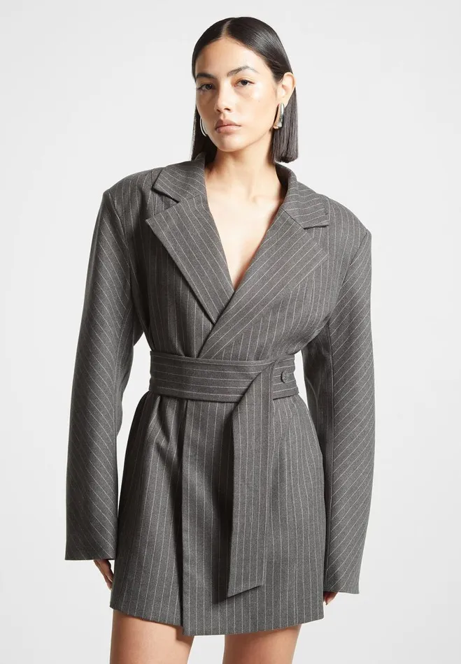 Manire De Voir Dresses Manire De Voir Woman Oversized Pinstripe Blazer Dress 8211 Grey