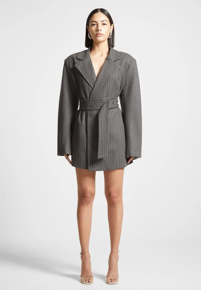 Manire De Voir Dresses Manire De Voir Woman Oversized Pinstripe Blazer Dress 8211 Grey