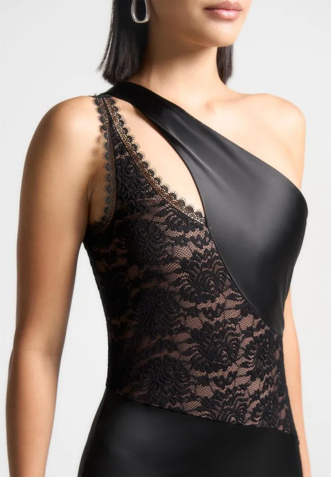 Manire De Voir Dresses Manire De Voir Woman Satin And Lace Midaxi Dress 8211 Black