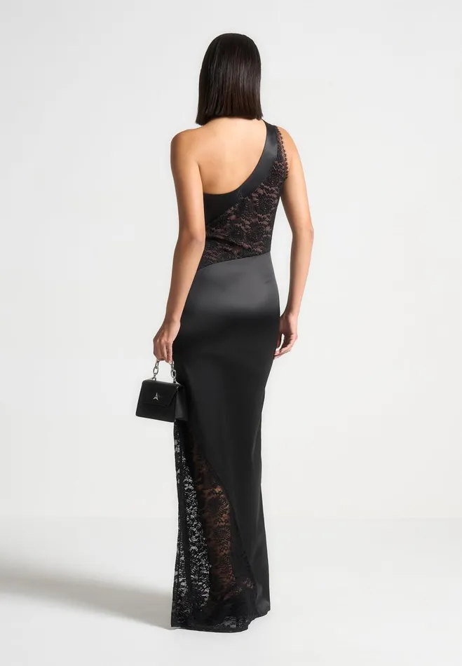 Manire De Voir Dresses Manire De Voir Woman Satin And Lace Midaxi Dress 8211 Black