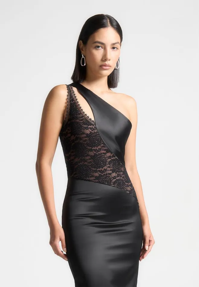 Manire De Voir Dresses Manire De Voir Woman Satin And Lace Midaxi Dress 8211 Black