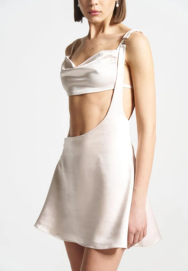 Manire De Voir Dresses Manire De Voir Woman Satin Bralette Fluted Mini Dress 8211 Pearl