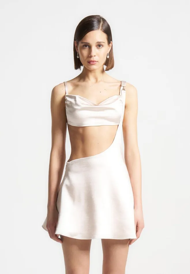 Manire De Voir Dresses Manire De Voir Woman Satin Bralette Fluted Mini Dress 8211 Pearl