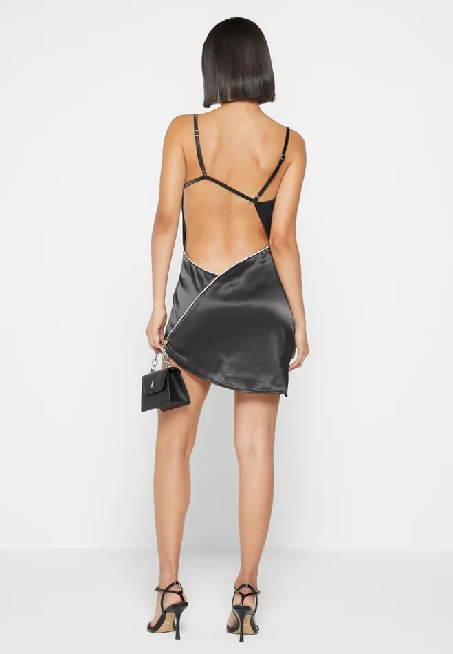 Manire De Voir Dresses Manire De Voir Woman Satin Embellished Open Back Mini Dress 8211 Black Manire De Voir Dresses Manire De Voir Woman Satin Embellished Open Back Mini Dress 8211 Black
