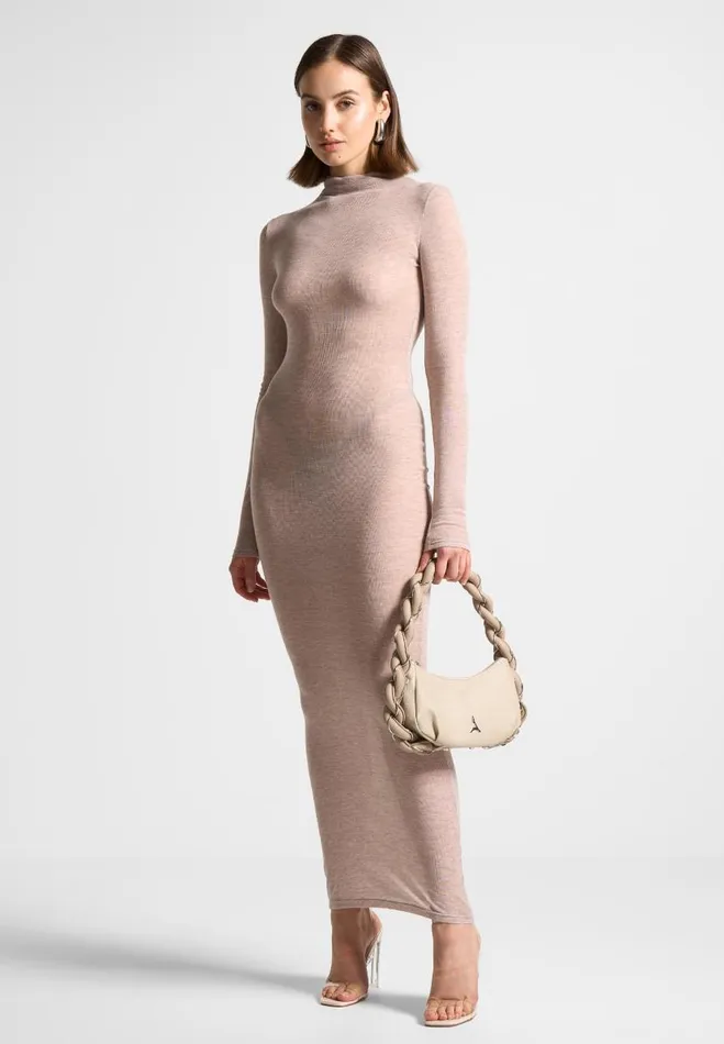 Manire De Voir Dresses Manire De Voir Woman ternelle Mock Neck Sheer Midaxi Dress 8211 Beige