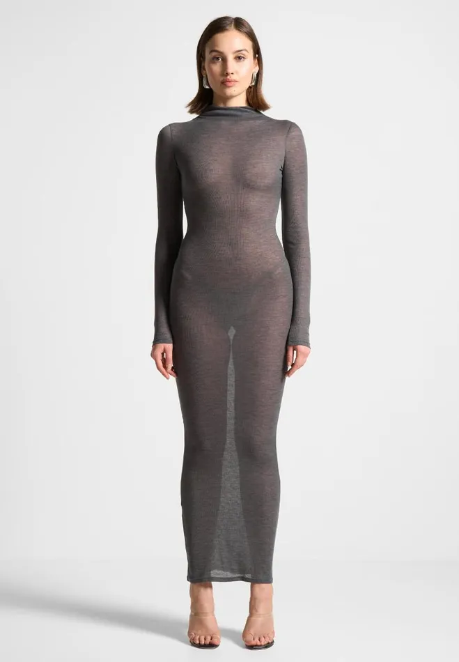 Manire De Voir Dresses Manire De Voir Woman ternelle Mock Neck Sheer Midaxi Dress 8211 Grey