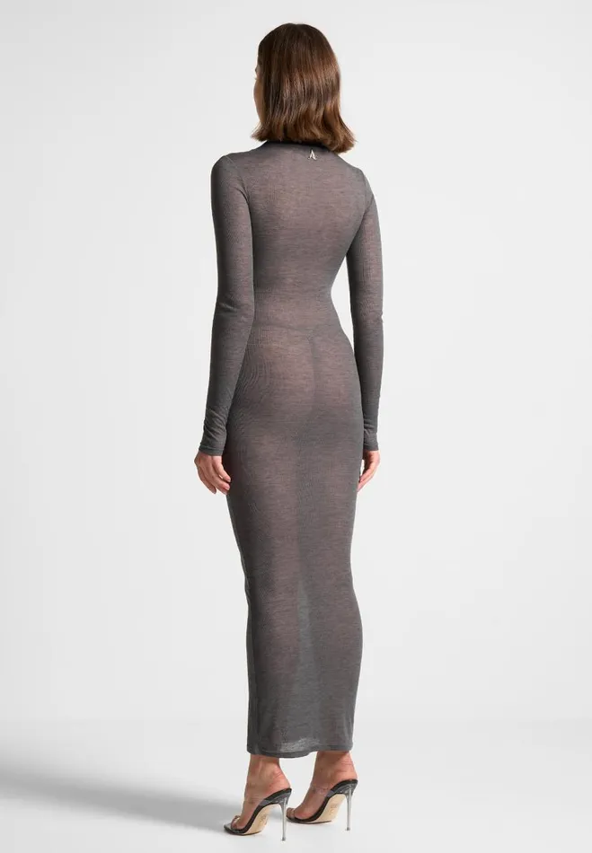 Manire De Voir Dresses Manire De Voir Woman ternelle Mock Neck Sheer Midaxi Dress 8211 Grey