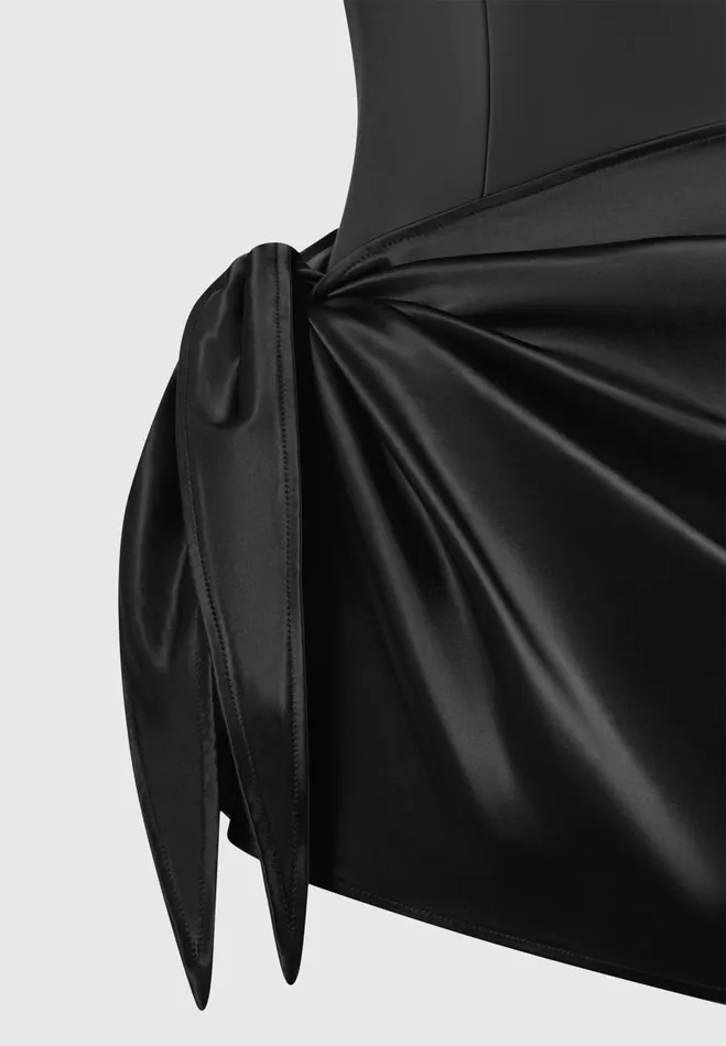 Manire De Voir Dresses Manire De Voir Woman Vegan Leather and Satin Wrap Bodycon Dress 8211 Black