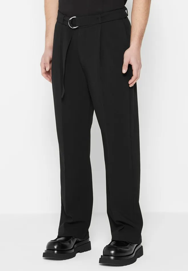 Manire De Voir Formal Trousers Manire De Voir Man Relaxed Fit Woven Belted Tailored Trousers 8211 Black