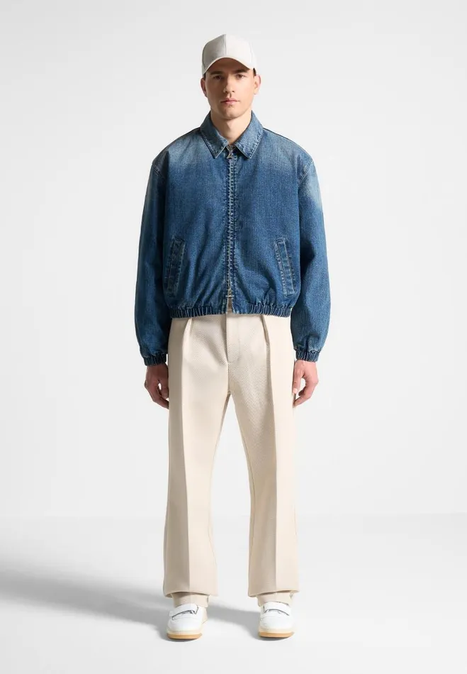 Manire De Voir Jackets Manire De Voir Man Denim Padded Cropped Bomber Jacket 8211 Mid Blue Manire De Voir Jackets Manire De Voir Man Denim Padded Cropped Bomber Jacket 8211 Mid Blue