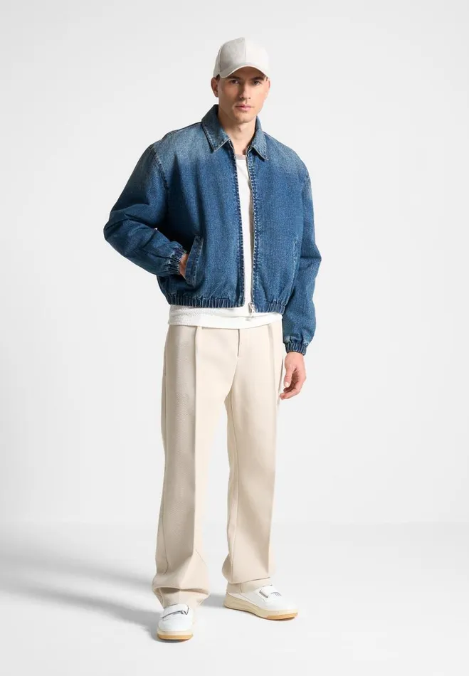Manire De Voir Jackets Manire De Voir Man Denim Padded Cropped Bomber Jacket 8211 Mid Blue