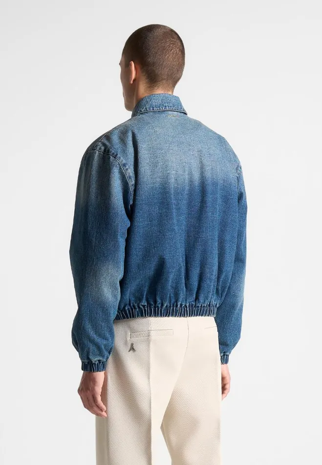 Manire De Voir Jackets Manire De Voir Man Denim Padded Cropped Bomber Jacket 8211 Mid Blue