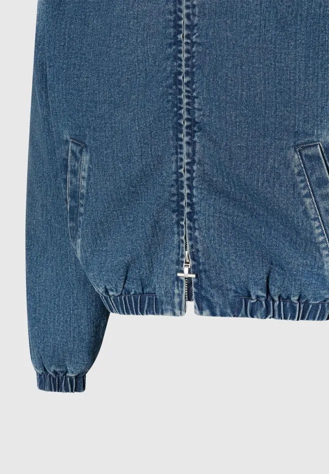Manire De Voir Jackets Manire De Voir Man Denim Padded Cropped Bomber Jacket 8211 Mid Blue