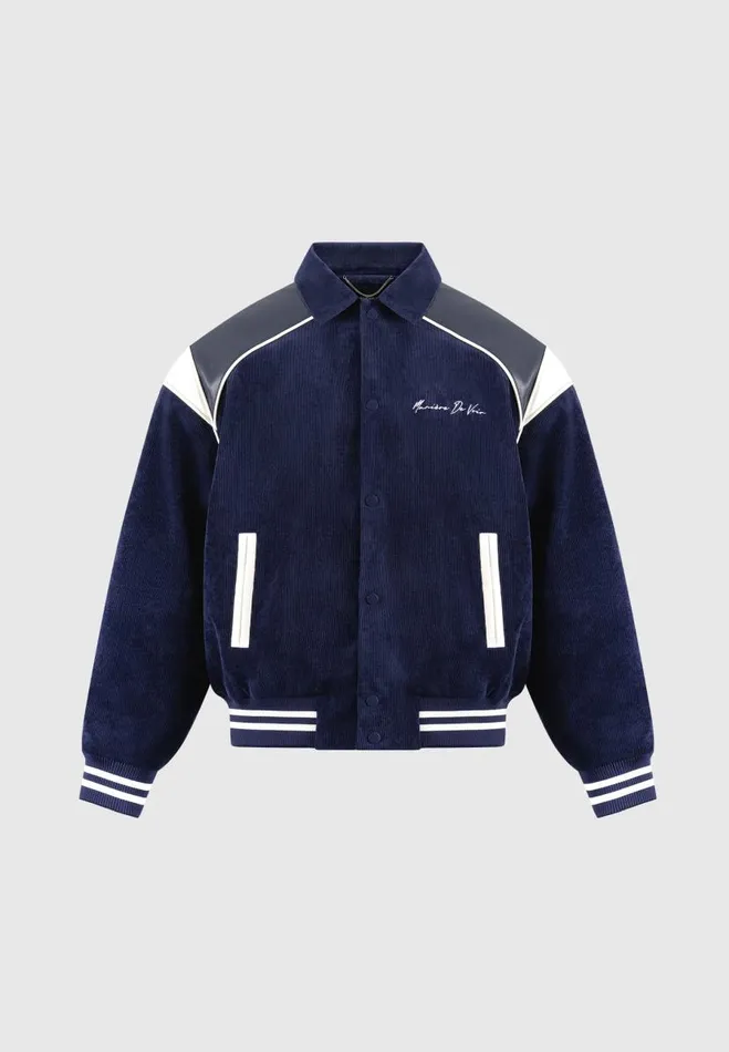 Manire De Voir Jackets Manire De Voir Man Raglan Corduroy Eiffel Varsity Jacket 8211 Navy
