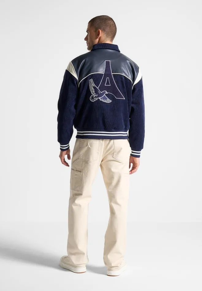 Manire De Voir Jackets Manire De Voir Man Raglan Corduroy Eiffel Varsity Jacket 8211 Navy