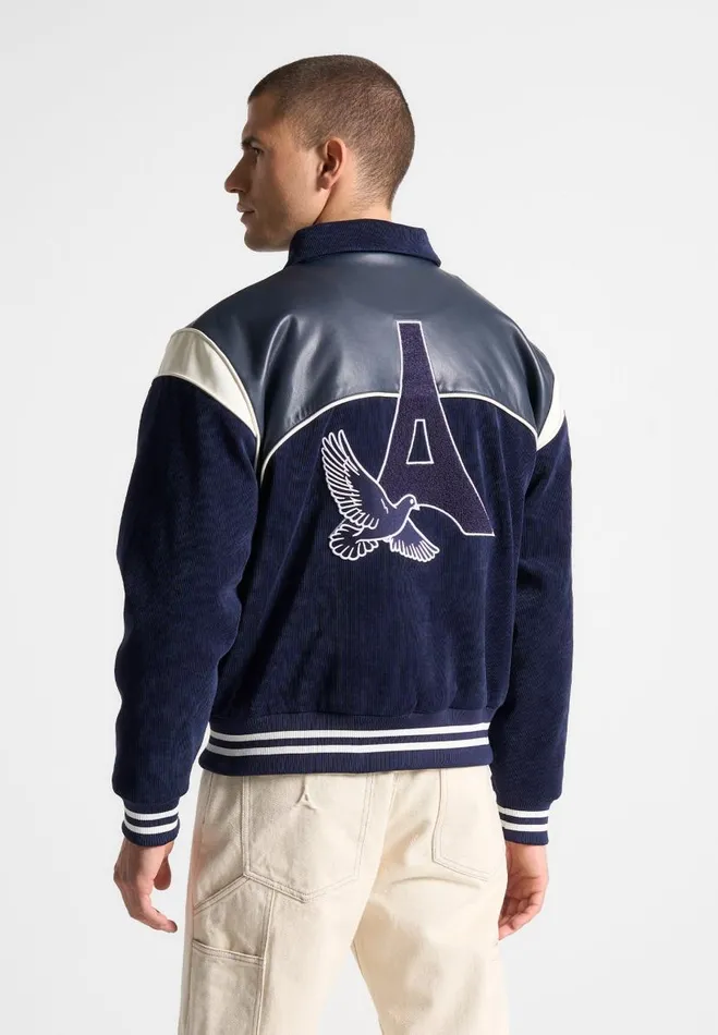 Manire De Voir Jackets Manire De Voir Man Raglan Corduroy Eiffel Varsity Jacket 8211 Navy