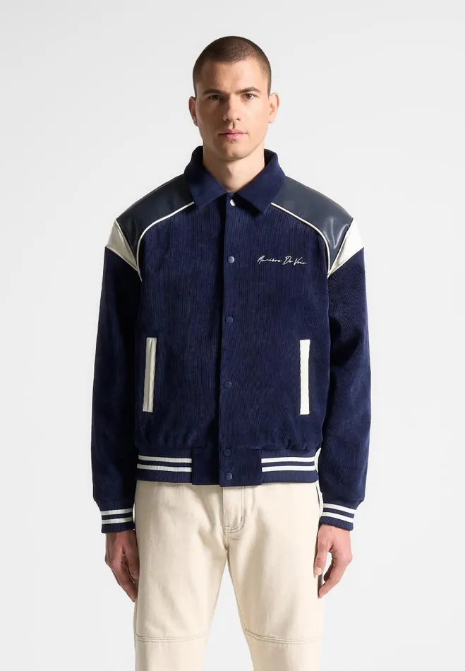 Manire De Voir Jackets Manire De Voir Man Raglan Corduroy Eiffel Varsity Jacket 8211 Navy