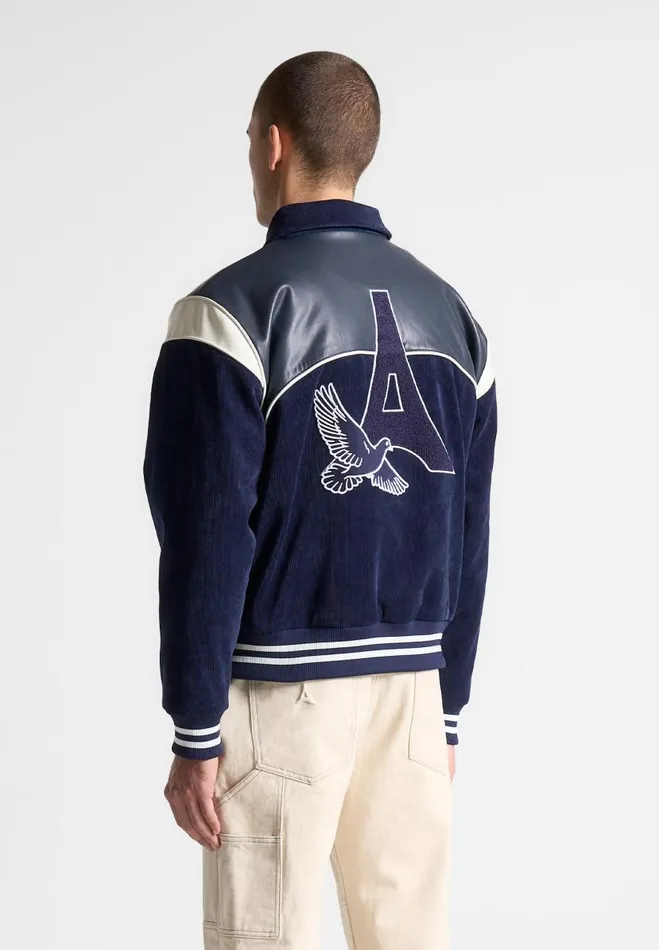 Manire De Voir Jackets Manire De Voir Man Raglan Corduroy Eiffel Varsity Jacket 8211 Navy