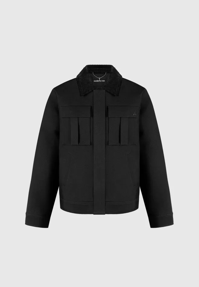 Manire De Voir Jackets Manire De Voir Man Twill Trucker Jacket With Velvet Collar 8211 Black