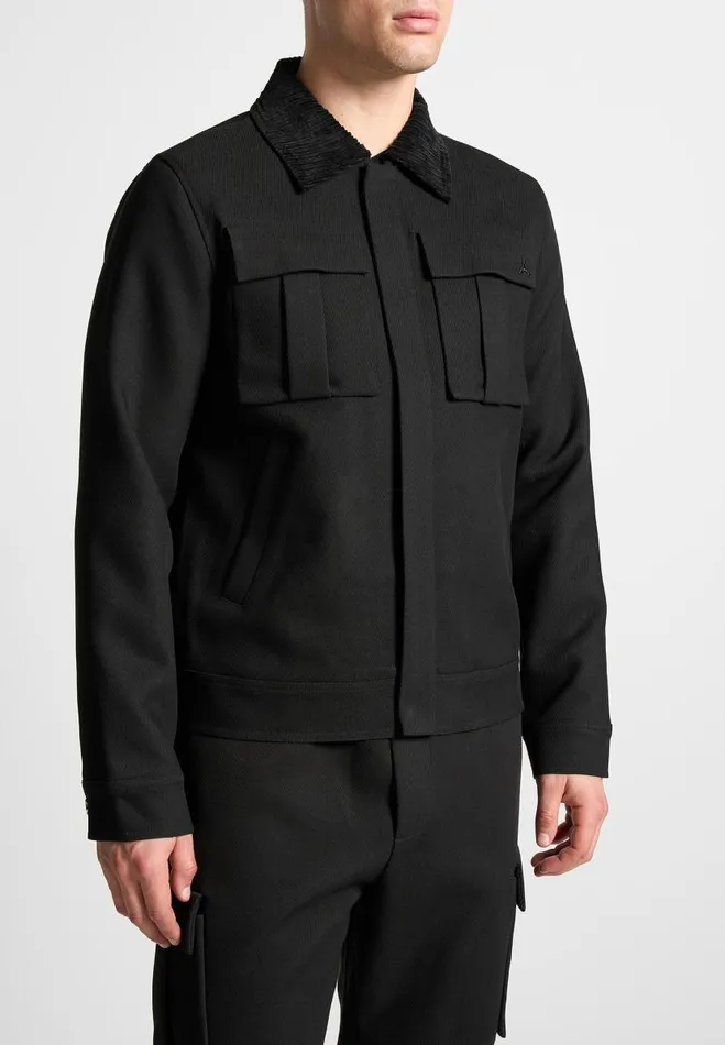 Manire De Voir Jackets Manire De Voir Man Twill Trucker Jacket With Velvet Collar 8211 Black