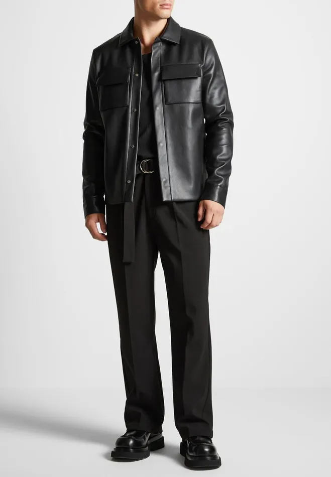 Manire De Voir Jackets Manire De Voir Man Vegan Leather Shirt Jacket 8211 Black Manire De Voir Jackets Manire De Voir Man Vegan Leather Shirt Jacket 8211 Black