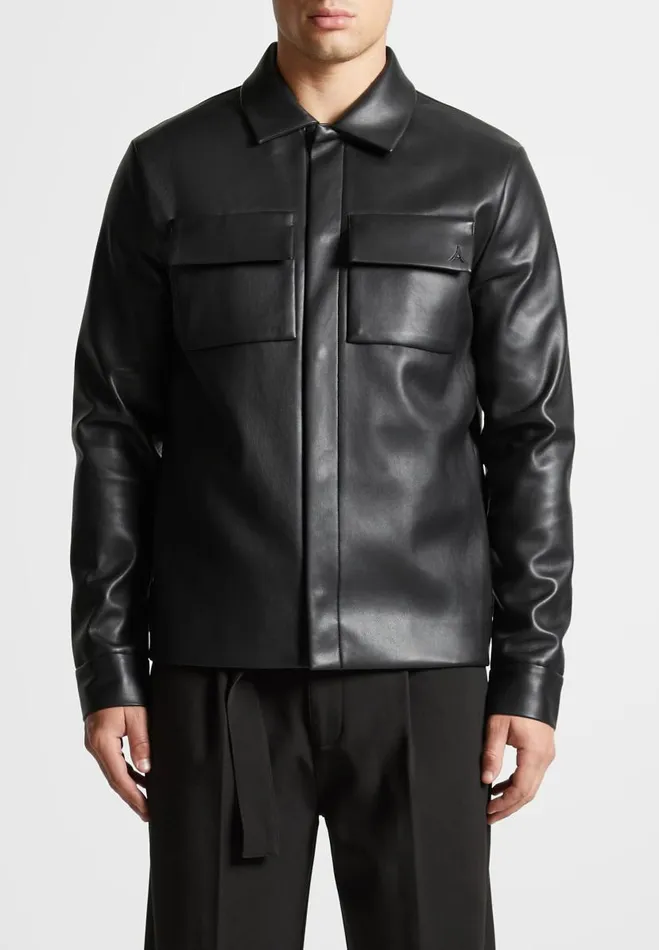 Manire De Voir Jackets Manire De Voir Man Vegan Leather Shirt Jacket 8211 Black