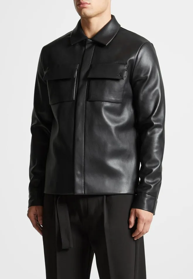 Manire De Voir Jackets Manire De Voir Man Vegan Leather Shirt Jacket 8211 Black