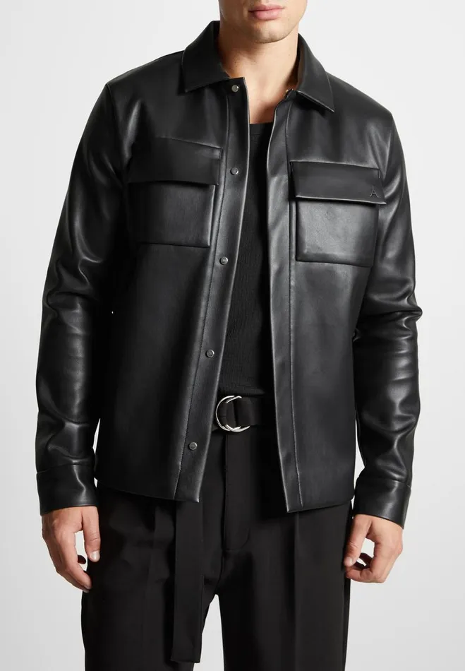 Manire De Voir Jackets Manire De Voir Man Vegan Leather Shirt Jacket 8211 Black
