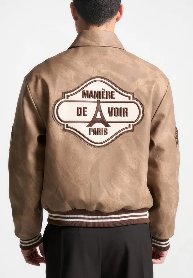 Manire De Voir Jackets Manire De Voir Man Vintage Marble Varsity Jacket 8211 Brown
