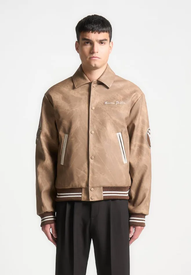 Manire De Voir Jackets Manire De Voir Man Vintage Marble Varsity Jacket 8211 Brown