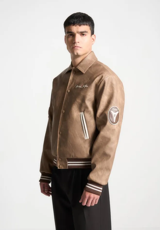 Manire De Voir Jackets Manire De Voir Man Vintage Marble Varsity Jacket 8211 Brown