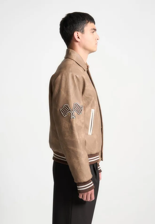 Manire De Voir Jackets Manire De Voir Man Vintage Marble Varsity Jacket 8211 Brown