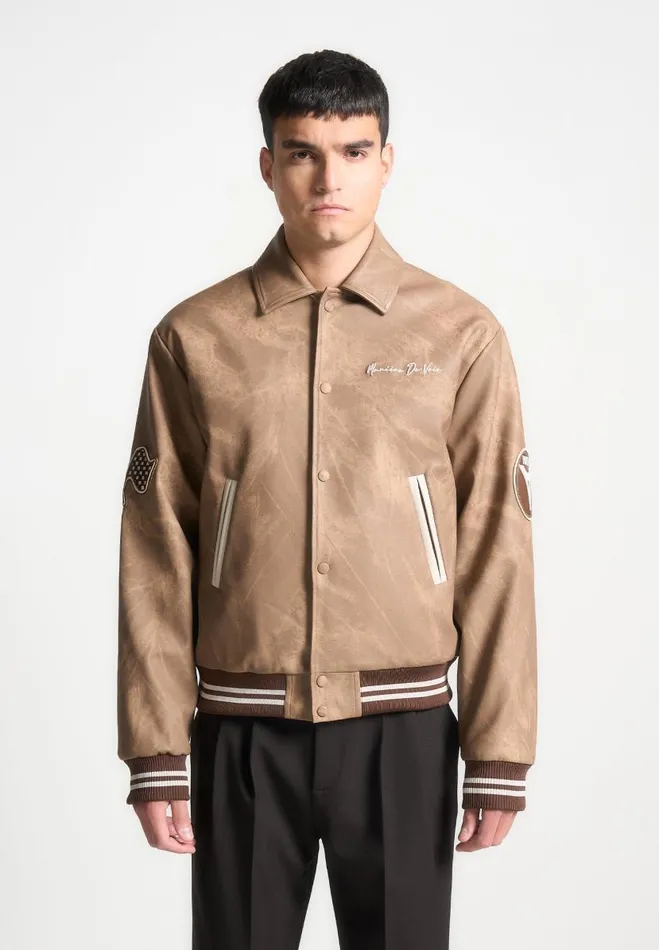 Manire De Voir Jackets Manire De Voir Man Vintage Marble Varsity Jacket 8211 Brown