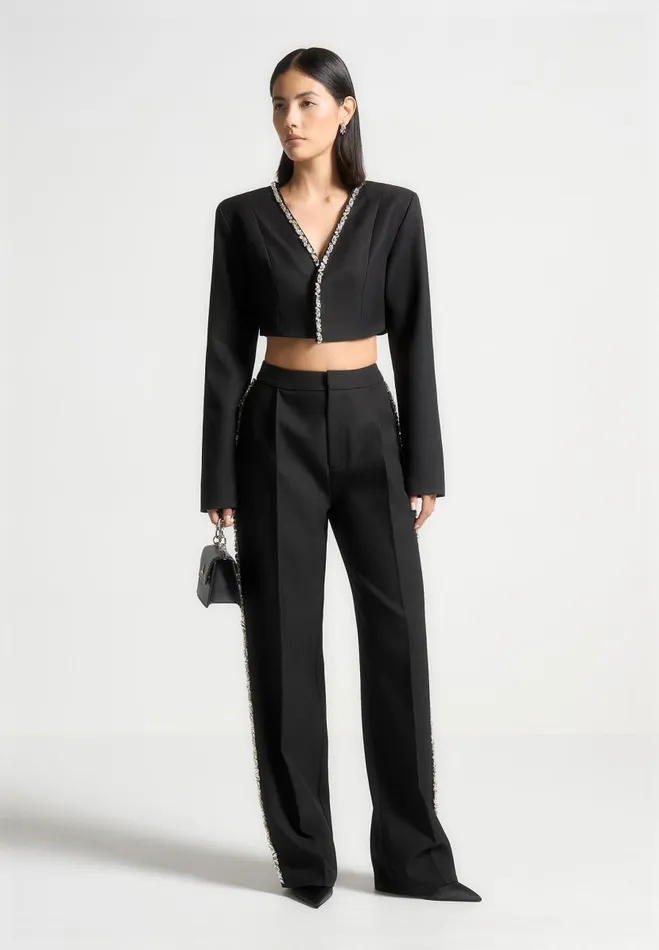 Manire De Voir Jackets Manire De Voir Woman Embellished Cropped Blazer 8211 Black