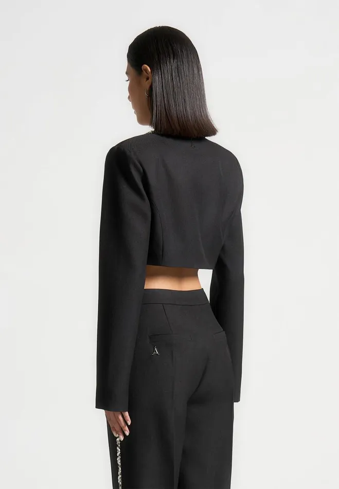 Manire De Voir Jackets Manire De Voir Woman Embellished Cropped Blazer 8211 Black