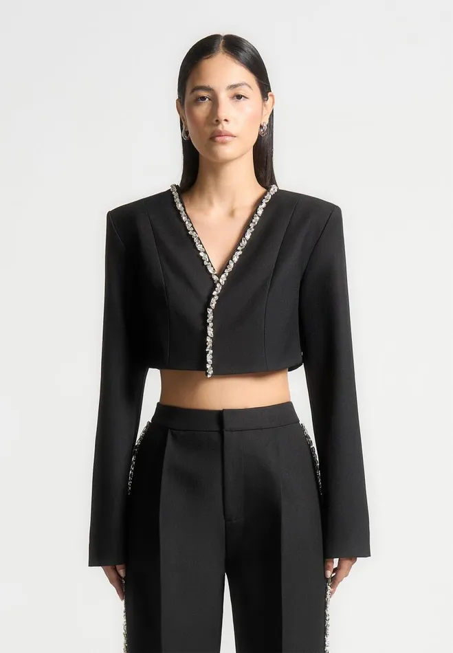 Manire De Voir Jackets Manire De Voir Woman Embellished Cropped Blazer 8211 Black