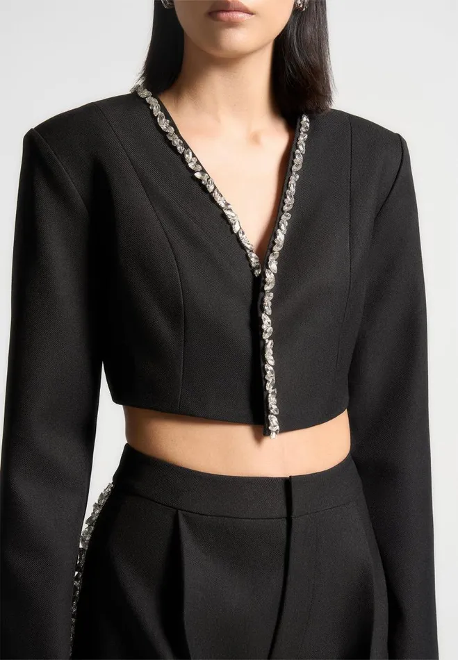 Manire De Voir Jackets Manire De Voir Woman Embellished Cropped Blazer 8211 Black