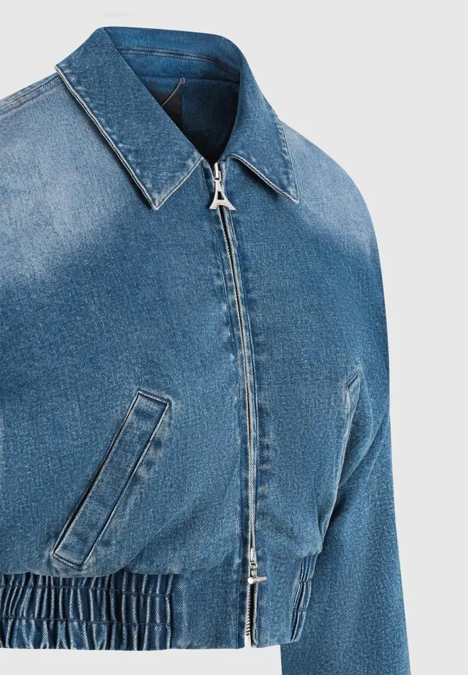 Manire De Voir Jackets Manire De Voir Woman Padded Cropped Denim Bomber Jacket 8211 Mid Blue