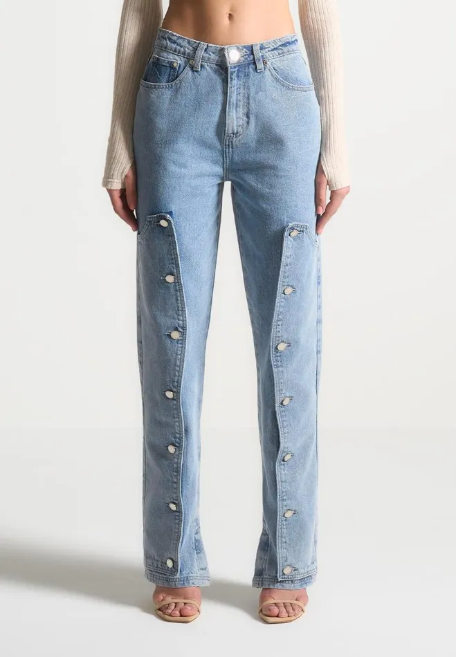Manire De Voir Jeans Manire De Voir Woman Button Down Overlay Mom Jeans 8211 Mid Blue Manire De Voir Jeans Manire De Voir Woman Button Down Overlay Mom Jeans 8211 Mid Blue