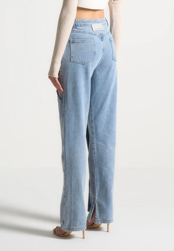 Manire De Voir Jeans Manire De Voir Woman Button Down Overlay Mom Jeans 8211 Mid Blue