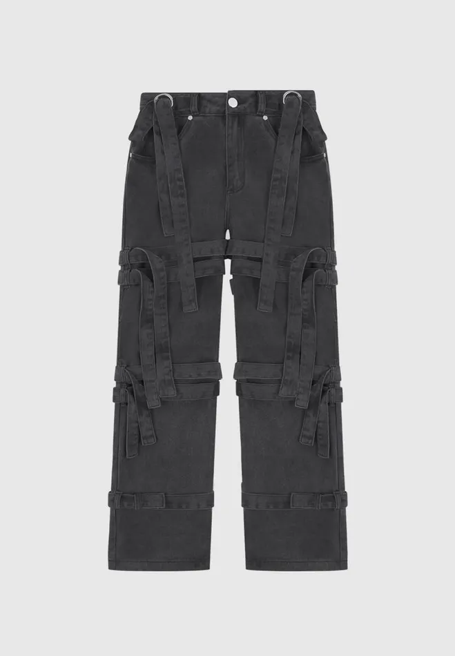Manire De Voir Jeans Manire De Voir Woman Denim Strap Cargo Jeans 8211 Washed Black