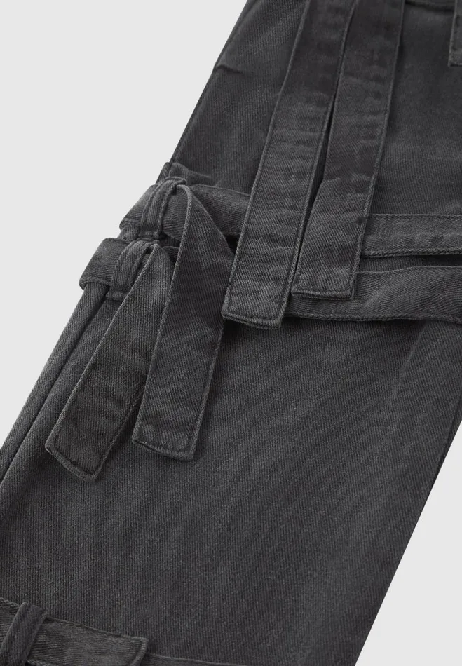 Manire De Voir Jeans Manire De Voir Woman Denim Strap Cargo Jeans 8211 Washed Black